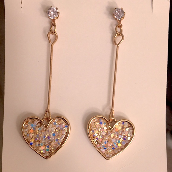 Gorgeous crystal rhinestone + glitter heart💗drop earrings - Picture 8 of 8